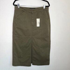 Sanctuary Womens Olive Midi Skirt With Front Slit Sustainable Cotton Size 30 NWT